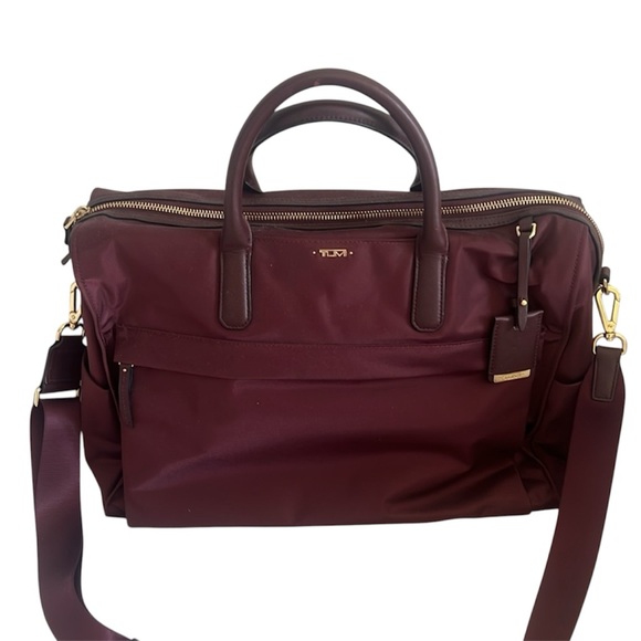 Tumi Dara Carry All Travel Bag in Maroon Plum with Metallic Hardware - Picture 10 of 11
